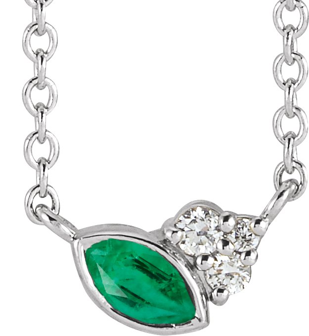 Platinum Marquise Lab-Grown Emerald Accented Bezel-Set Necklace