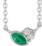 14K Gold Marquise Lab-Grown Emerald Accented Bezel-Set Necklace - White Gold