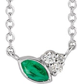 Platinum Marquise Natural Emerald Accented Bezel-Set Necklace