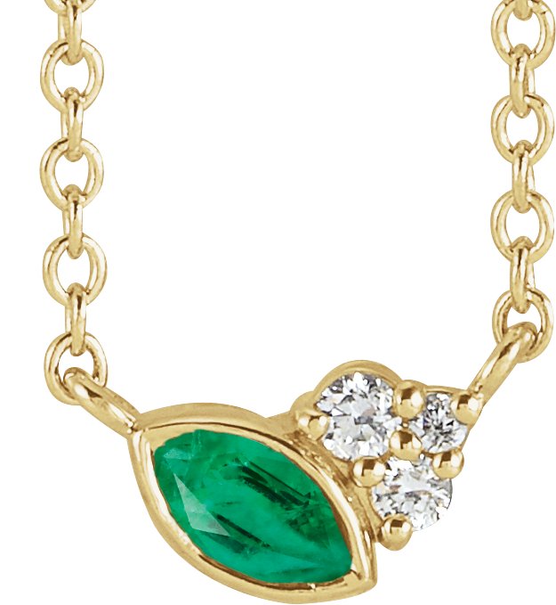 14K Gold Marquise Lab-Grown Emerald Accented Bezel-Set Necklace - Yellow Gold
