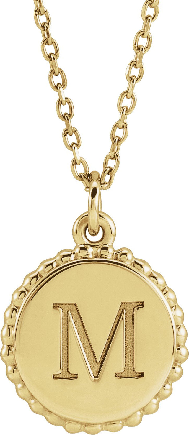 10K Gold Engravable Beaded Disc Necklace or Pendant - Yellow Gold - view 3