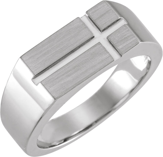 Men's Platinum Rectangle Cross Signet Ring