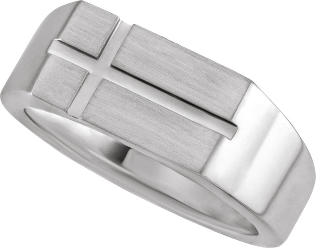 Men's 14K Gold Rectangle Cross Signet Ring - White Gold - view 3