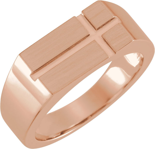 Men's 10K Gold Rectangle Cross Signet Ring - Rose Gold - view 3