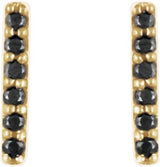 14K Gold Round Natural Black Diamond Bar Earrings - Yellow Gold - view 2