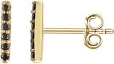 14K Gold Round Natural Black Diamond Bar Earrings - Yellow Gold
