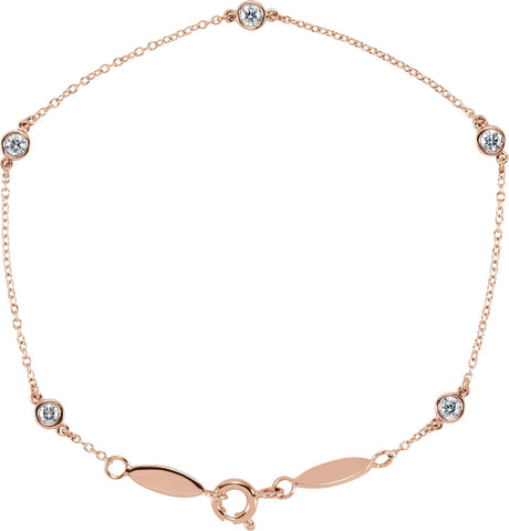 14K Gold Round Lab-Grown Diamond Bezel-Set Five-Station Bracelet - Rose Gold