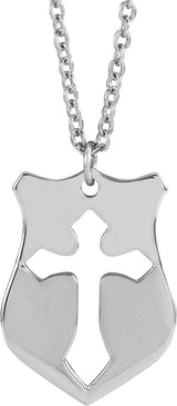 14K Gold Pierced Cross Shield Necklace or Pendant - White Gold