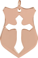 14K Gold Pierced Cross Shield Necklace or Pendant - Rose Gold