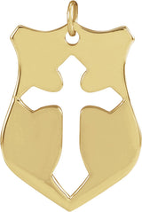 14K Gold Pierced Cross Shield Necklace or Pendant - Yellow Gold