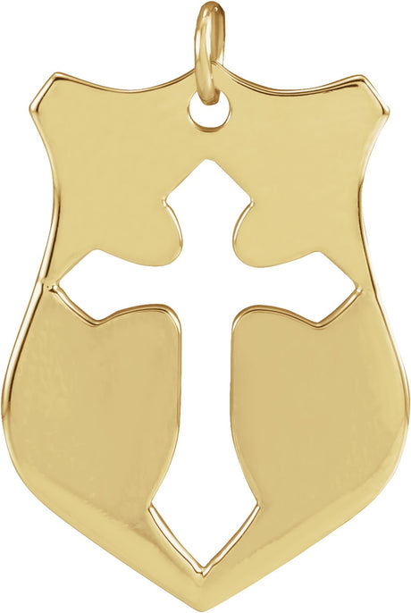 14K Gold Pierced Cross Shield Necklace or Pendant - Yellow Gold