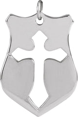 14K Gold Pierced Cross Shield Necklace or Pendant - White Gold