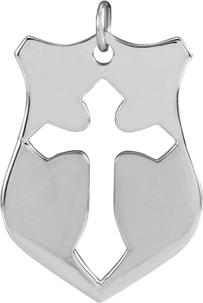 14K Gold Pierced Cross Shield Necklace or Pendant - White Gold