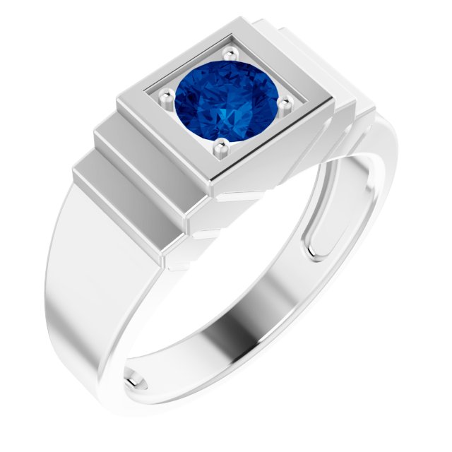 Platinum Lab-Grown Blue Sapphire Geometric Solitaire Ring – 6 mm Round