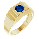 14K Gold Lab-Grown Blue Sapphire Geometric Solitaire Ring – 6 mm Round - Yellow Gold