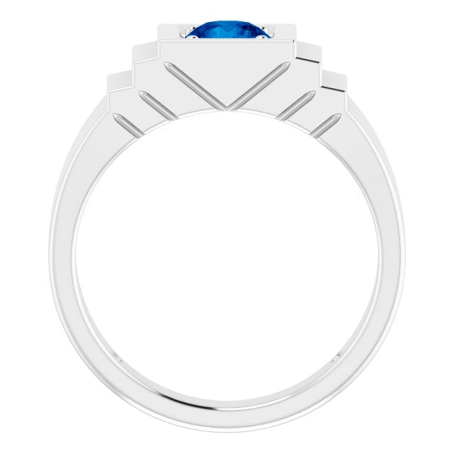 Platinum Lab-Grown Blue Sapphire Geometric Solitaire Ring – 6 mm Round - view 2