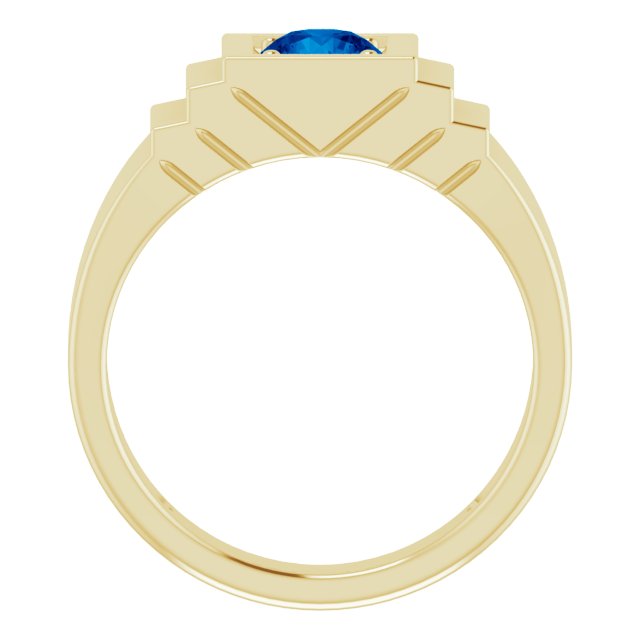 14K Gold Lab-Grown Blue Sapphire Geometric Solitaire Ring – 6 mm Round - Yellow Gold - view 2