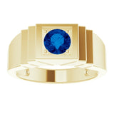 14K Gold Lab-Grown Blue Sapphire Geometric Solitaire Ring – 6 mm Round - Yellow Gold - view 3