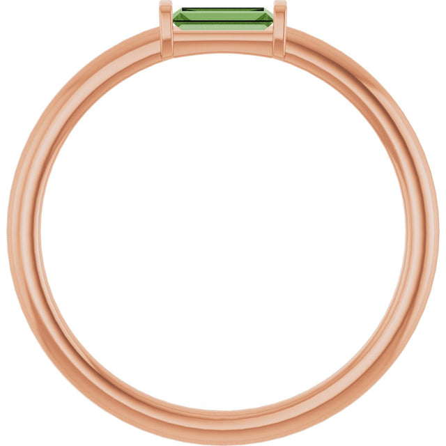 14K Gold Natural Green Tourmaline Birthstone Stackable Ring – 4x2 mm Straight Baguette - Rose Gold - view 2