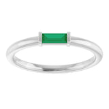 Platinum Lab-Grown Emerald Birthstone Stackable Ring – 4x2 mm Straight Baguette - view 3
