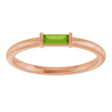 14K Gold Natural Peridot Birthstone Stackable Ring – 4x2 mm Straight Baguette - Rose Gold - view 3