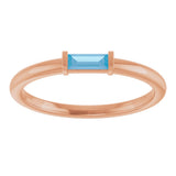 14K Gold Natural Swiss Blue Topaz Birthstone Stackable Ring – 4x2 mm Straight Baguette - Rose Gold - view 3