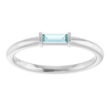 Platinum Natural Sky Blue Topaz Birthstone Stackable Ring – 4x2 mm Straight Baguette - view 3