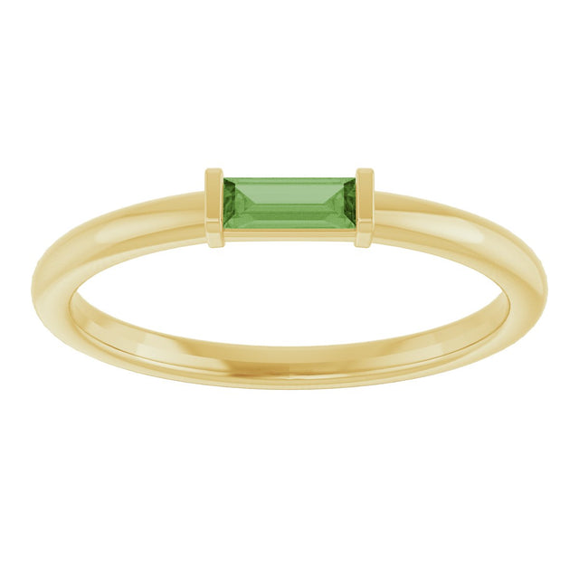 14K Gold Natural Green Tourmaline Birthstone Stackable Ring – 4x2 mm Straight Baguette - Yellow Gold - view 3