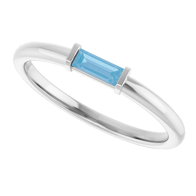 14K Gold Natural Sky Blue Topaz Birthstone Stackable Ring – 4x2 mm Straight Baguette - White Gold - view 5