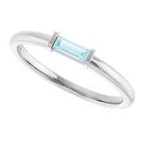 Platinum Natural Sky Blue Topaz Birthstone Stackable Ring – 4x2 mm Straight Baguette - view 5