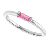 Platinum Natural Pink Tourmaline Birthstone Stackable Ring – 4x2 mm Straight Baguette - view 5