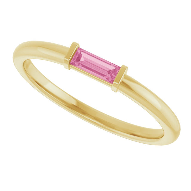 14K Gold Natural Pink Tourmaline Birthstone Stackable Ring – 4x2 mm Straight Baguette - Yellow Gold - view 5