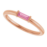 14K Gold Natural Pink Tourmaline Birthstone Stackable Ring – 4x2 mm Straight Baguette - Rose Gold - view 5
