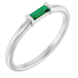 14K Gold Lab-Grown Emerald Birthstone Stackable Ring – 4x2 mm Straight Baguette - White Gold