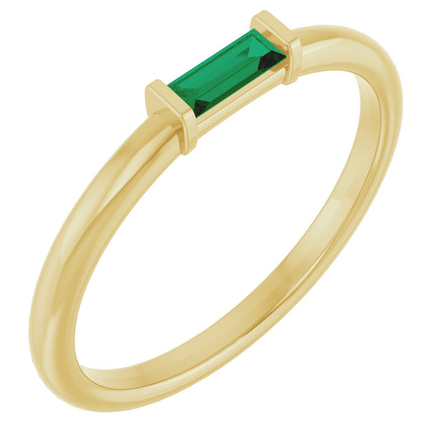 14K Gold Lab-Grown Emerald Birthstone Stackable Ring – 4x2 mm Straight Baguette - Yellow Gold