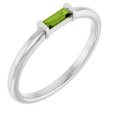 14K Gold Natural Peridot Birthstone Stackable Ring – 4x2 mm Straight Baguette - White Gold
