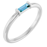 Platinum Natural Swiss Blue Topaz Birthstone Stackable Ring – 4x2 mm Straight Baguette