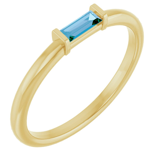 14K Gold Natural Swiss Blue Topaz Birthstone Stackable Ring – 4x2 mm Straight Baguette - Yellow Gold