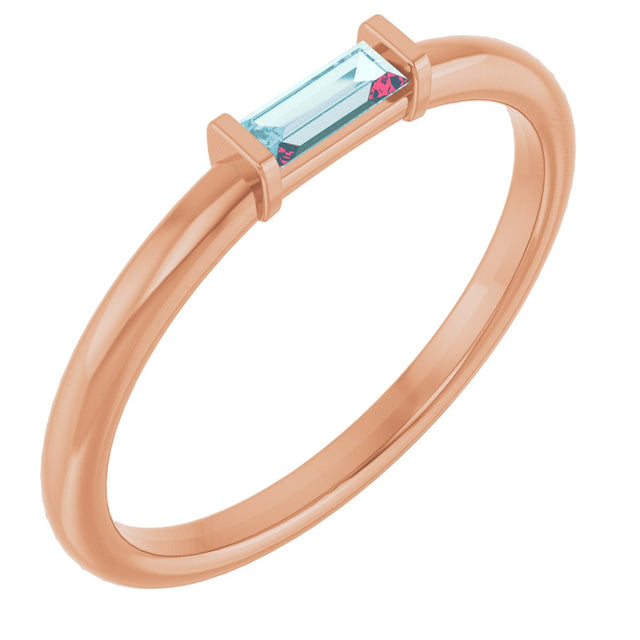 14K Gold Natural Sky Blue Topaz Birthstone Stackable Ring – 4x2 mm Straight Baguette - Rose Gold