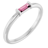 14K Gold Natural Pink Tourmaline Birthstone Stackable Ring – 4x2 mm Straight Baguette - White Gold