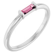 Platinum Natural Pink Tourmaline Birthstone Stackable Ring – 4x2 mm Straight Baguette