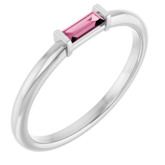 Platinum Natural Pink Tourmaline Birthstone Stackable Ring – 4x2 mm Straight Baguette