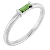 Platinum Natural Green Tourmaline Birthstone Stackable Ring – 4x2 mm Straight Baguette
