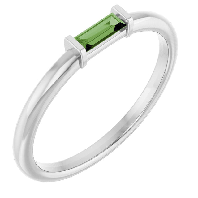 Platinum Natural Green Tourmaline Birthstone Stackable Ring – 4x2 mm Straight Baguette