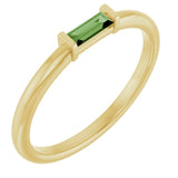 14K Gold Natural Green Tourmaline Birthstone Stackable Ring – 4x2 mm Straight Baguette - Yellow Gold