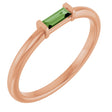 14K Gold Natural Green Tourmaline Birthstone Stackable Ring – 4x2 mm Straight Baguette - Rose Gold