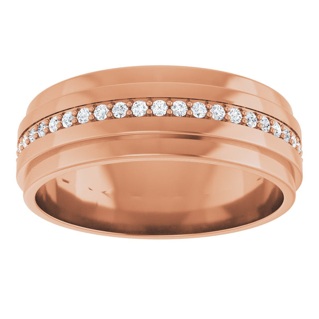 14K Gold Natural Diamond Stepped Edge Eternity Band – 1/3–3/8 CTW - Rose Gold - view 8