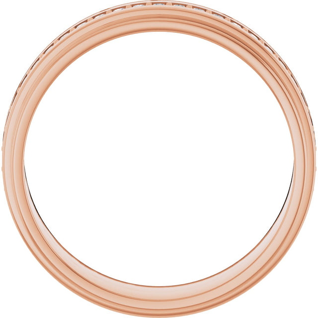 14K Gold Natural Diamond Stepped Edge Eternity Band – 1/3–3/8 CTW - Rose Gold - view 7
