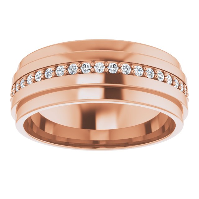 14K Gold Natural Diamond Stepped Edge Eternity Band – 1/3–3/8 CTW - Rose Gold - view 8