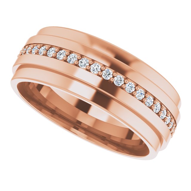 14K Gold Natural Diamond Stepped Edge Eternity Band – 1/3–3/8 CTW - Rose Gold - view 10